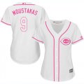 Wholesale Cheap Reds #9 Mike Moustakas White/Pink Fashion Women's Stitched MLB Jersey