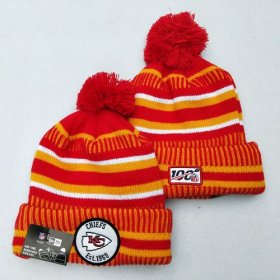 Wholesale Cheap Chiefs Team Logo Red 100th Season Pom Knit Hat YD