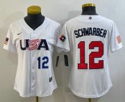Cheap Womens USA Baseball #12 Kyle Schwarber Number 2023 White World Classic Stitched Jersey