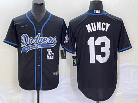 Wholesale Cheap Men\'s Los Angeles Dodgers #13 Max Muncy Black With Patch Cool Base Stitched Baseball Jersey