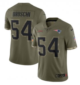 Wholesale Cheap Men\'s New England Patriots #54 Tedy Bruschi 2022 Olive Salute To Service Limited Stitched Jersey