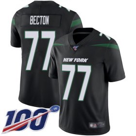 Wholesale Cheap Nike Jets #77 Mekhi Becton Black Alternate Men\'s Stitched NFL 100th Season Vapor Untouchable Limited Jersey