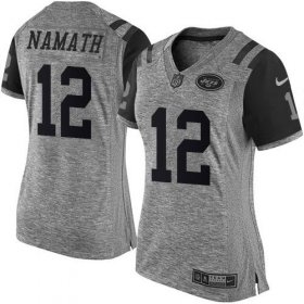 Wholesale Cheap Nike Jets #12 Joe Namath Gray Women\'s Stitched NFL Limited Gridiron Gray Jersey