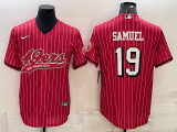Wholesale Cheap Men's San Francisco 49ers #19 Deebo Samuel Red Pinstripe Color Rush With Patch Cool Base Stitched Baseball Jersey