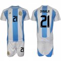 Cheap Men's Argentina #21 Dybala White Blue 2024-25 Home Soccer Jersey Suit