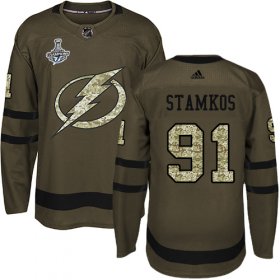 Cheap Adidas Lightning #91 Steven Stamkos Green Salute to Service Youth 2020 Stanley Cup Champions Stitched NHL Jersey