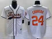 Wholesale Cheap Men's Detroit Tigers #24 Miguel Cabrera White Cool Base Stitched Baseball Jersey