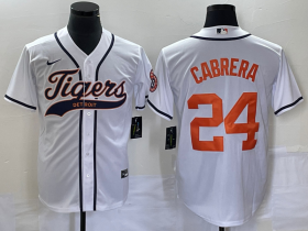 Wholesale Cheap Men\'s Detroit Tigers #24 Miguel Cabrera White Cool Base Stitched Baseball Jersey