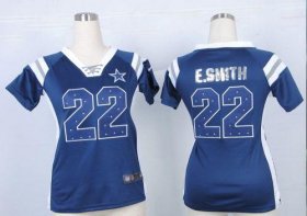 Wholesale Cheap Nike Cowboys #22 Emmitt Smith Navy Blue Team Color Women\'s Stitched NFL Elite Draft Him Shimmer Jersey