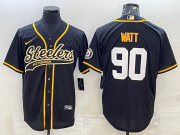 Wholesale Cheap Men's Pittsburgh Steelers #90 TJ Watt Black With Patch Cool Base Stitched Baseball Jersey
