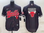 Wholesale Cheap Men's Chicago Bulls Black Pinstripe Team Big Logo With Patch Cool Base Stitched Baseball Jersey