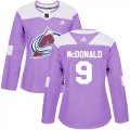 Wholesale Cheap Adidas Avalanche #9 Lanny McDonald Purple Authentic Fights Cancer Women's Stitched NHL Jersey