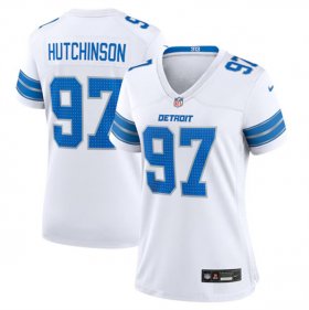 Cheap Women\'s Detroit Lions #97 Aidan Hutchinson White Stitched Jersey(Run Smaller)