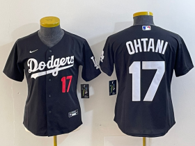 Cheap Women\'s Los Angeles Dodgers #17 Shohei Ohtani Number Black Turn Back The Clock Stitched Cool Base Jerseys