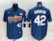 Wholesale Cheap Men's Los Angeles Dodgers #42 Jackie Robinson Number Rainbow Blue Red Pinstripe Mexico Cool Base Nike Jersey