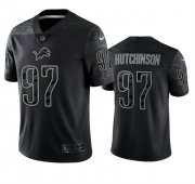 Cheap Men's Detroit Lions #97 Aidan Hutchinson Black Reflective Football Stitched Jersey