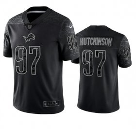 Cheap Men\'s Detroit Lions #97 Aidan Hutchinson Black Reflective Football Stitched Jersey
