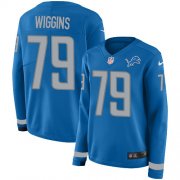 Wholesale Cheap Nike Lions #79 Kenny Wiggins Blue Team Color Women's Stitched NFL Limited Therma Long Sleeve Jersey