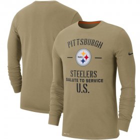 Wholesale Cheap Men\'s Pittsburgh Steelers Nike Tan 2019 Salute to Service Sideline Performance Long Sleeve Shirt