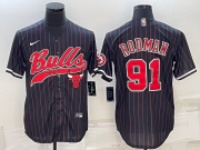 Wholesale Cheap Men's Chicago Bulls #91 Dennis Rodman Black Pinstripe With Patch Cool Base Stitched Baseball Jersey