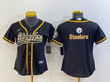 Wholesale Cheap Women's Pittsburgh Steelers Black Team Big Logo With Patch Cool Base Stitched Baseball Jersey