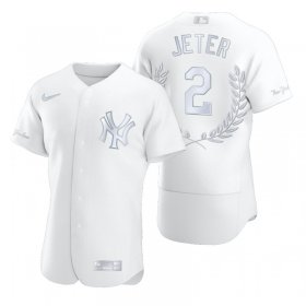 Wholesale Cheap Men\'s New York Yankees #2 Derek Jeter White Nike Flexbase Fashion Jersey