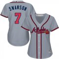 Wholesale Cheap Braves #7 Dansby Swanson Grey Road Women's Stitched MLB Jersey