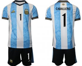 Cheap Men\'s Argentina #1 Caballero White Blue Home Soccer Jersey Suit