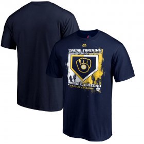 Wholesale Cheap Milwaukee Brewers Majestic 2019 Spring Training Base On Ball T-Shirt Navy