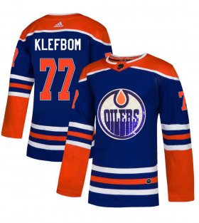 Wholesale Cheap Adidas Oilers #77 Oscar Klefbom Royal Blue Sequin Embroidery Fashion Stitched NHL Jersey