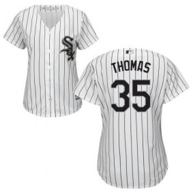 Wholesale Cheap White Sox #35 Frank Thomas White(Black Strip) Home Women\'s Stitched MLB Jersey