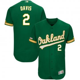 Wholesale Cheap Men\'s Oakland Athletics #2 Khris Davis Majestic Kelly Green Alternate Flex Base Authentic Collection Player Jersey