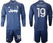 Wholesale Cheap Men 2020-2021 club Juventus away long sleeves 19 blue Soccer Jerseys