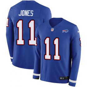 Wholesale Cheap Nike Bills #11 Zay Jones Royal Blue Team Color Men\'s Stitched NFL Limited Therma Long Sleeve Jersey