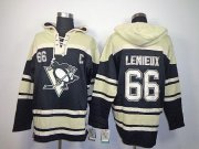 Wholesale Cheap Penguins #66 Mario Lemieux Black Sawyer Hooded Sweatshirt Stitched NHL Jersey
