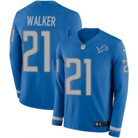 Wholesale Cheap Nike Lions #21 Tracy Walker Blue Team Color Men\'s Stitched NFL Limited Therma Long Sleeve Jersey