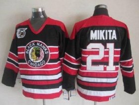 Wholesale Cheap Blackhawks #21 Stan Mikita Red/Black 75TH CCM Stitched NHL Jersey