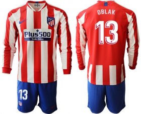 Wholesale Cheap Atletico Madrid #13 Oblak Home Long Sleeves Soccer Club Jersey