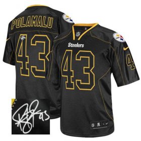 Wholesale Cheap Nike Steelers #43 Troy Polamalu Lights Out Black Men\'s Stitched NFL Elite Autographed Jersey