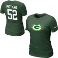 Wholesale Cheap Women's Nike Green Bay Packers #52 Clay Matthews Name & Number T-Shirt Green