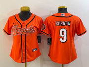Wholesale Cheap Women's Cincinnati Bengals #9 Joe Burrow Orange With Patch Cool Base Stitched Baseball Jersey