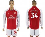 Wholesale Cheap Arsenal #34 Coquelin Red Home Long Sleeves Soccer Club Jersey
