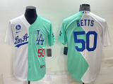 Wholesale Men's Los Angeles Dodgers #50 Mookie Betts White Green Number 2022 Celebrity Softball Game Cool Base Jersey