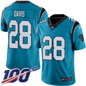 Wholesale Cheap Nike Panthers #28 Mike Davis Blue Men\'s Stitched NFL Limited Rush 100th Season Jersey