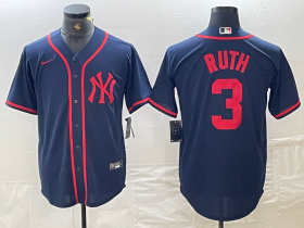 Cheap Men\'s New York Yankees #3 Babe Ruth Navy Red Fashion Cool Base Jersey