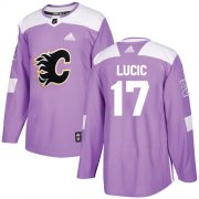 Wholesale Cheap Adidas Flames #17 Milan Lucic Purple Authentic Fights Cancer Stitched NHL Jersey