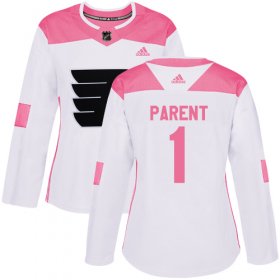 Wholesale Cheap Adidas Flyers #1 Bernie Parent White/Pink Authentic Fashion Women\'s Stitched NHL Jersey