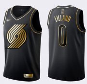 Wholesale Cheap Nike Blazers #0 Damian Lillard Black Gold NBA Swingman Limited Edition Jersey