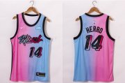 Wholesale Cheap Men's Miami Heat #14 Tyler Herro Pink Blue 2021 Nike City Edition Swingman Jersey