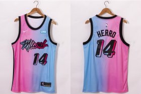 Wholesale Cheap Men\'s Miami Heat #14 Tyler Herro Pink Blue 2021 Nike City Edition Swingman Jersey